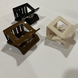 KOV Set of 3 Square Hair Clips - Black, Brown, Beige